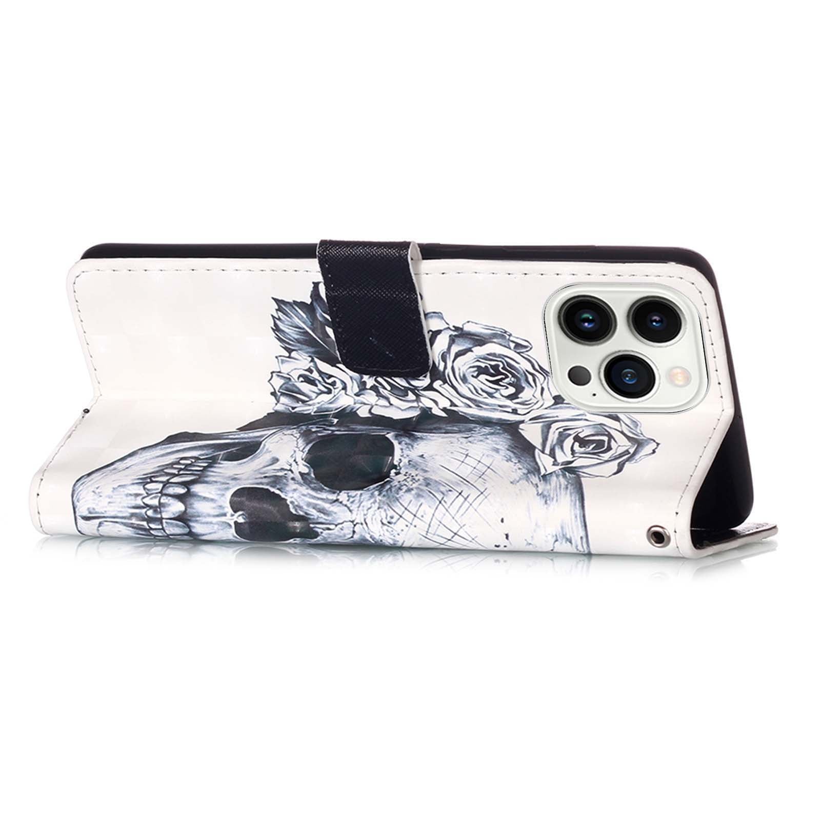 YB Pattern Printing Leather Series-2 for iPhone 15 Pro Max Wallet Phone Case 3D Pattern Printed Stand Cover - Skull YB Pattern Printing Leather Series-2 for iPhone 15 Pro Max Wallet Phone Case 3D Pattern Printed Stand Cover - Skull